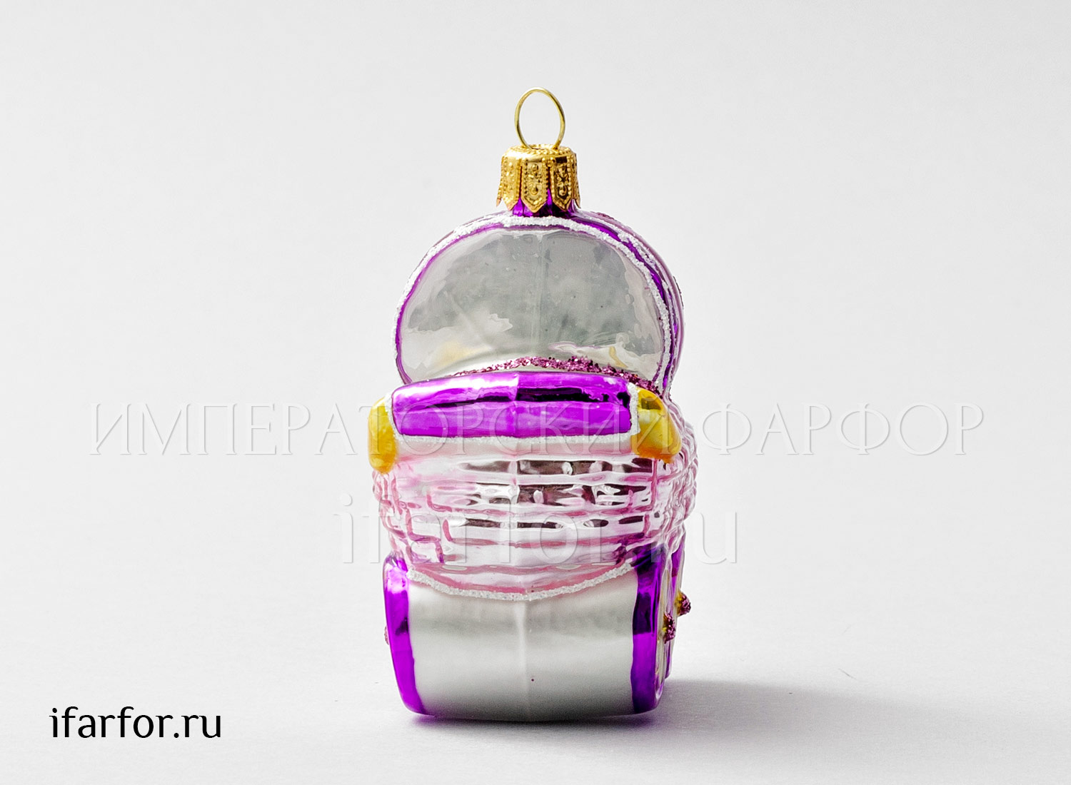 Елочная игрушка «Детская коляска розовая высокая»