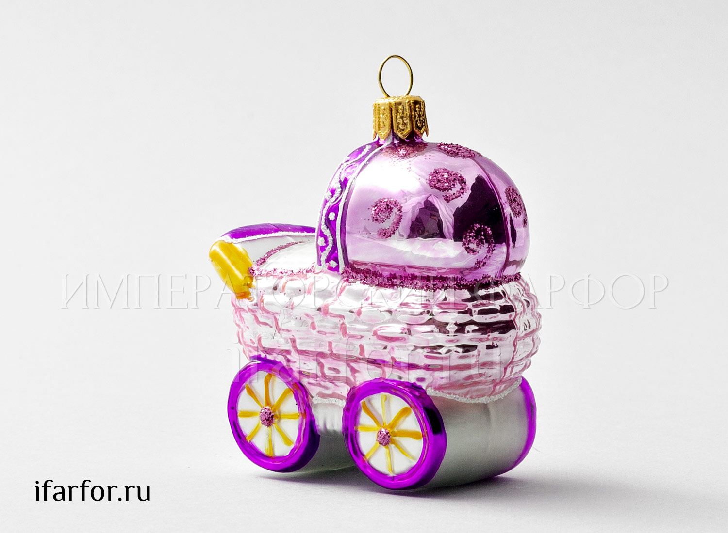 Елочная игрушка «Детская коляска розовая высокая»