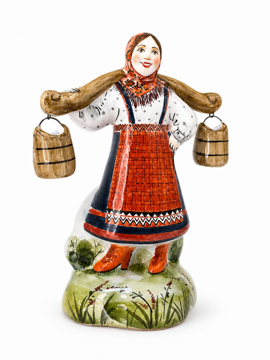 Скульптура «Девушка с ведрами» Майолика. 120 x 160 мм.