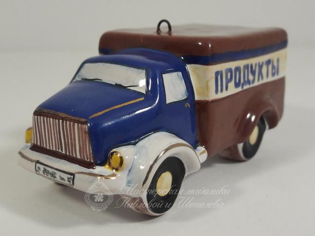 Елочная игрушка «Грузовая машина» Майолика. 72 x 35 мм.