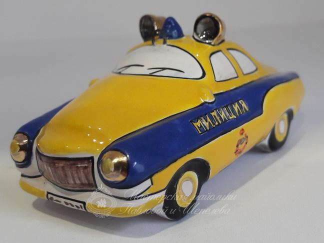 Елочная игрушка «Милицейская машина» Майолика. 75 x 35 мм.