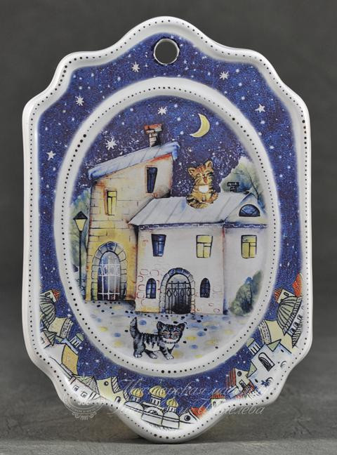 Доска для сыра «Ночь» Форма: Рельефная №2. Майолика. 150 x 220 мм.