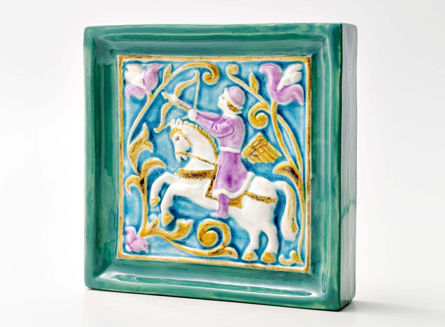 Изразец «Охотник 3 бирюзовый»