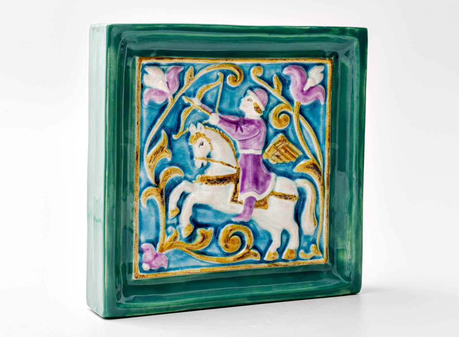 Изразец «Охотник 3 бирюзовый»