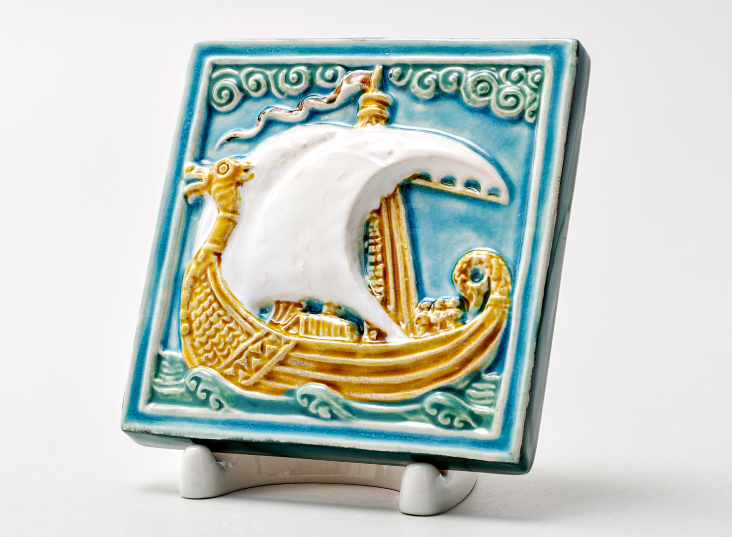 Изразец малый «Ладья 3 бирюзовый»