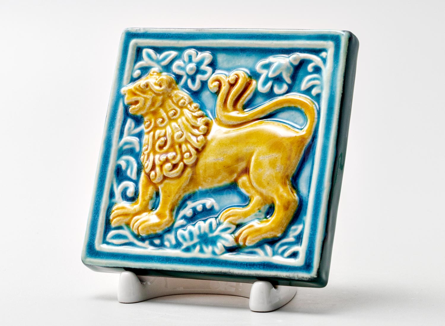 Изразец малый «Лев 3 бирюзовый»