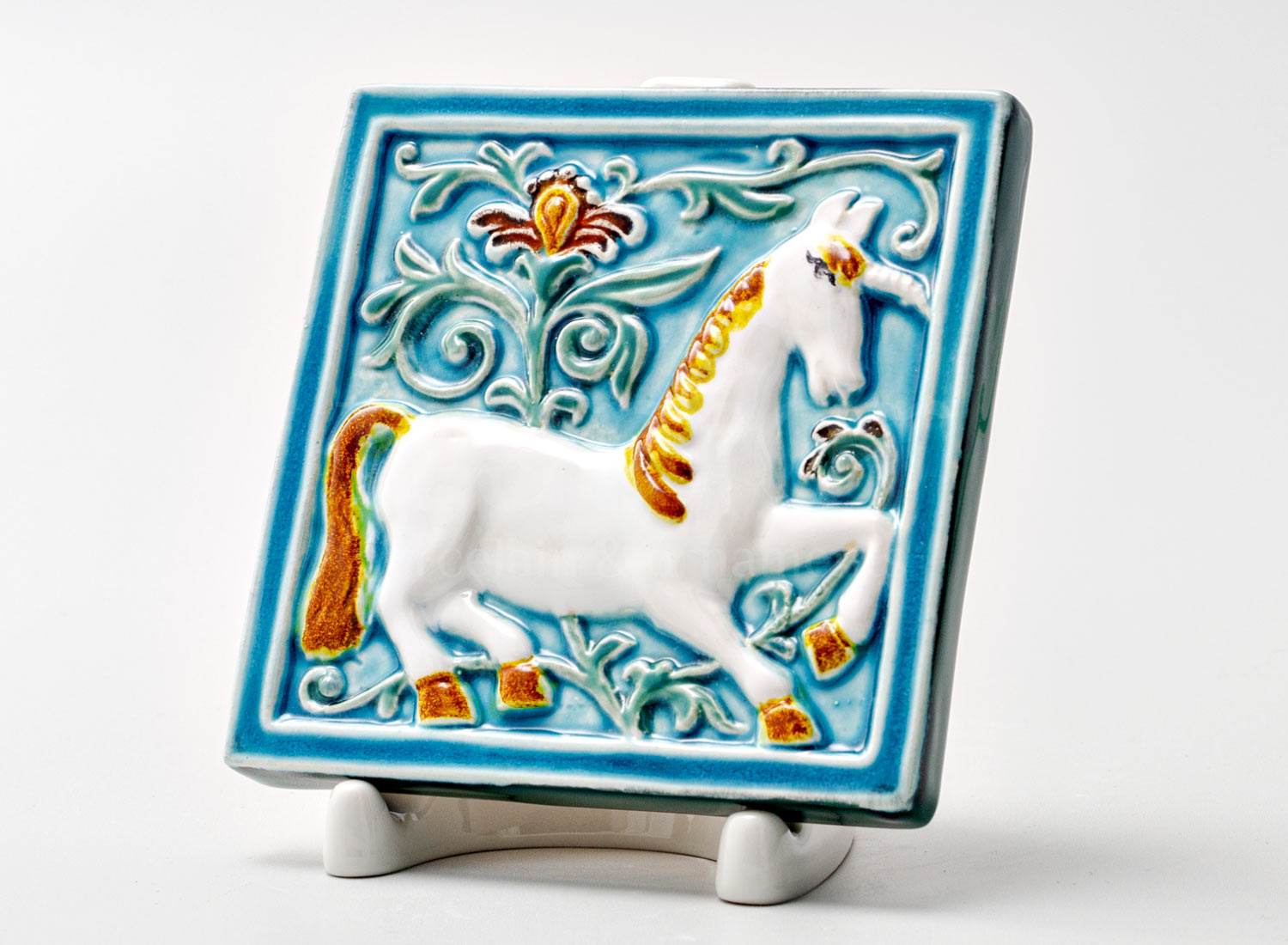 Изразец малый «Единорог 3 бирюзовый»