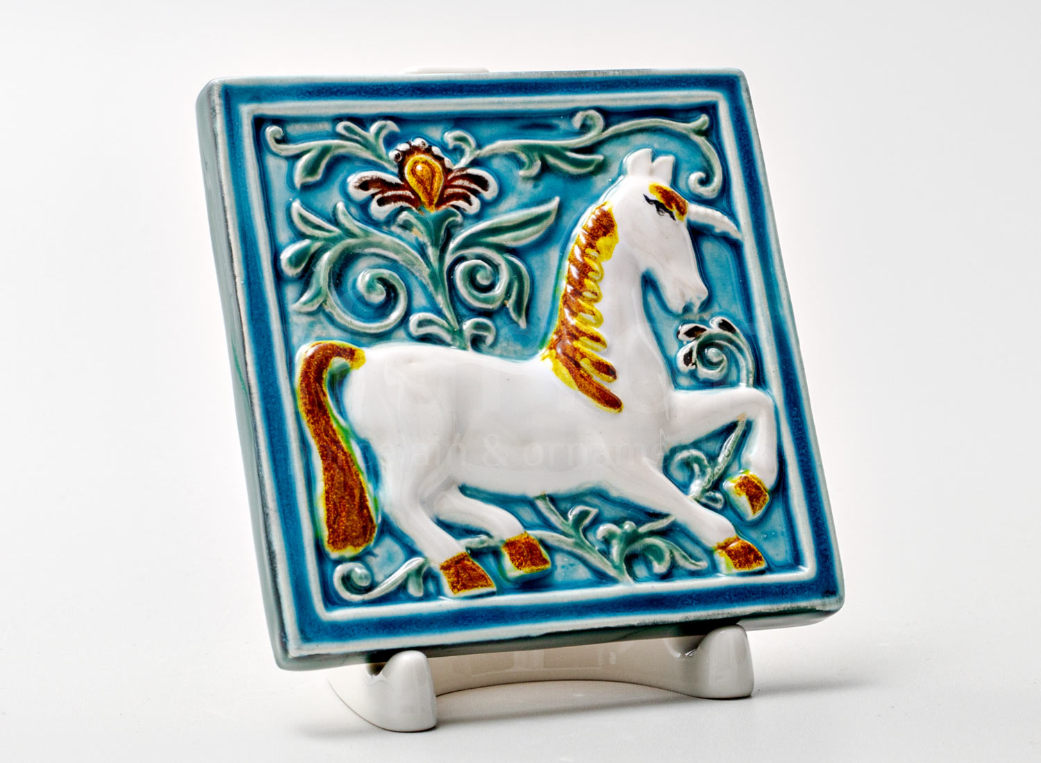 Изразец малый «Единорог 3 бирюзовый»