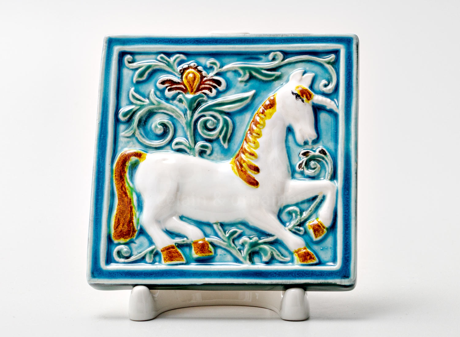 Изразец малый «Единорог 3 бирюзовый»