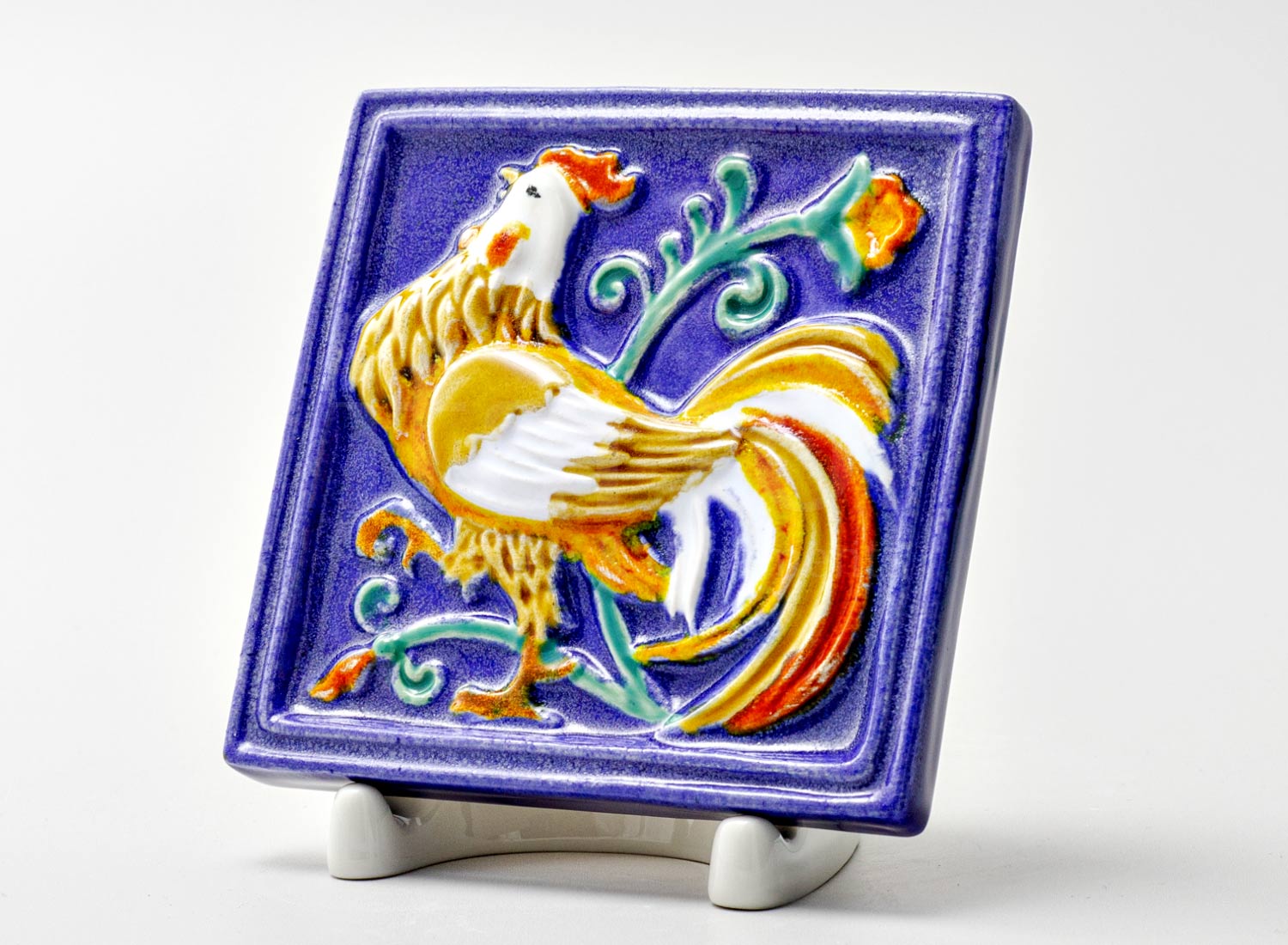 Изразец малый «Петух 1 синий»