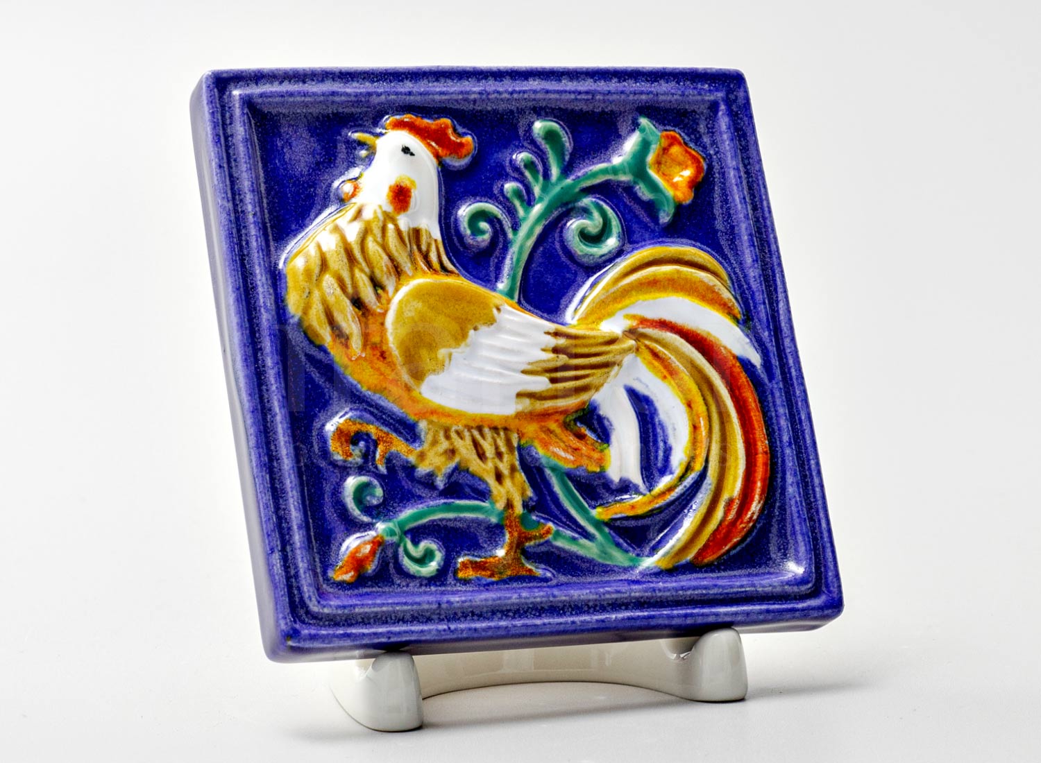 Изразец малый «Петух 1 синий»