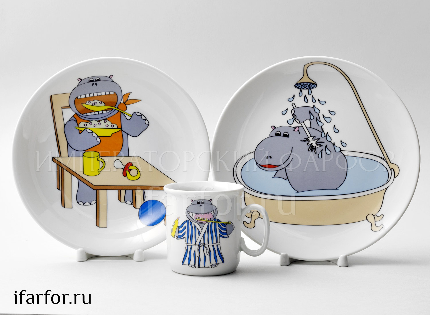 Комплект детский в подарочной коробке «Бегемотик» 1/3 Форма: THUN. Фарфор. 220 мм.