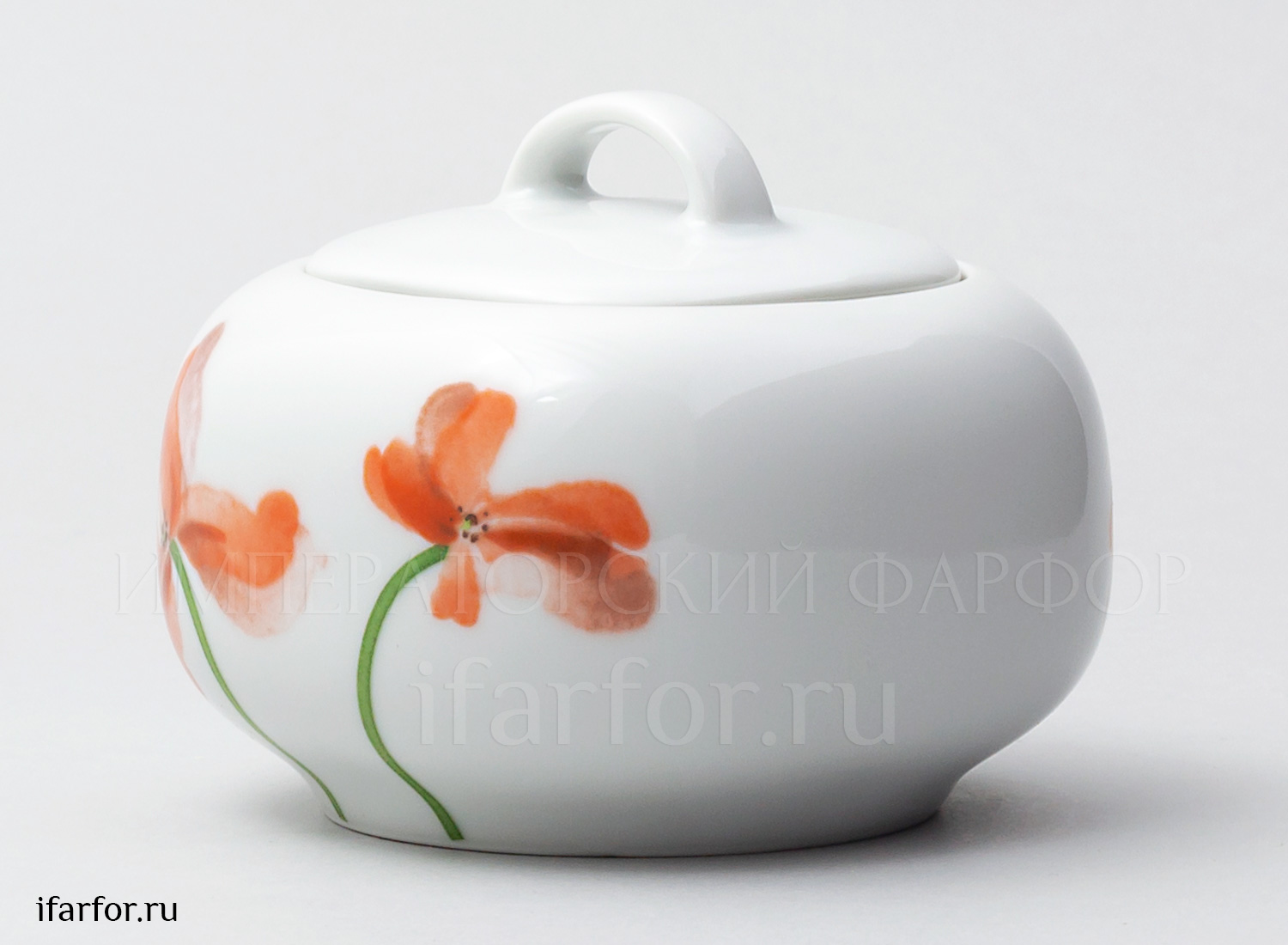 Сахарница «Красные маки» Форма: Леон. Фарфор. 300 мл.