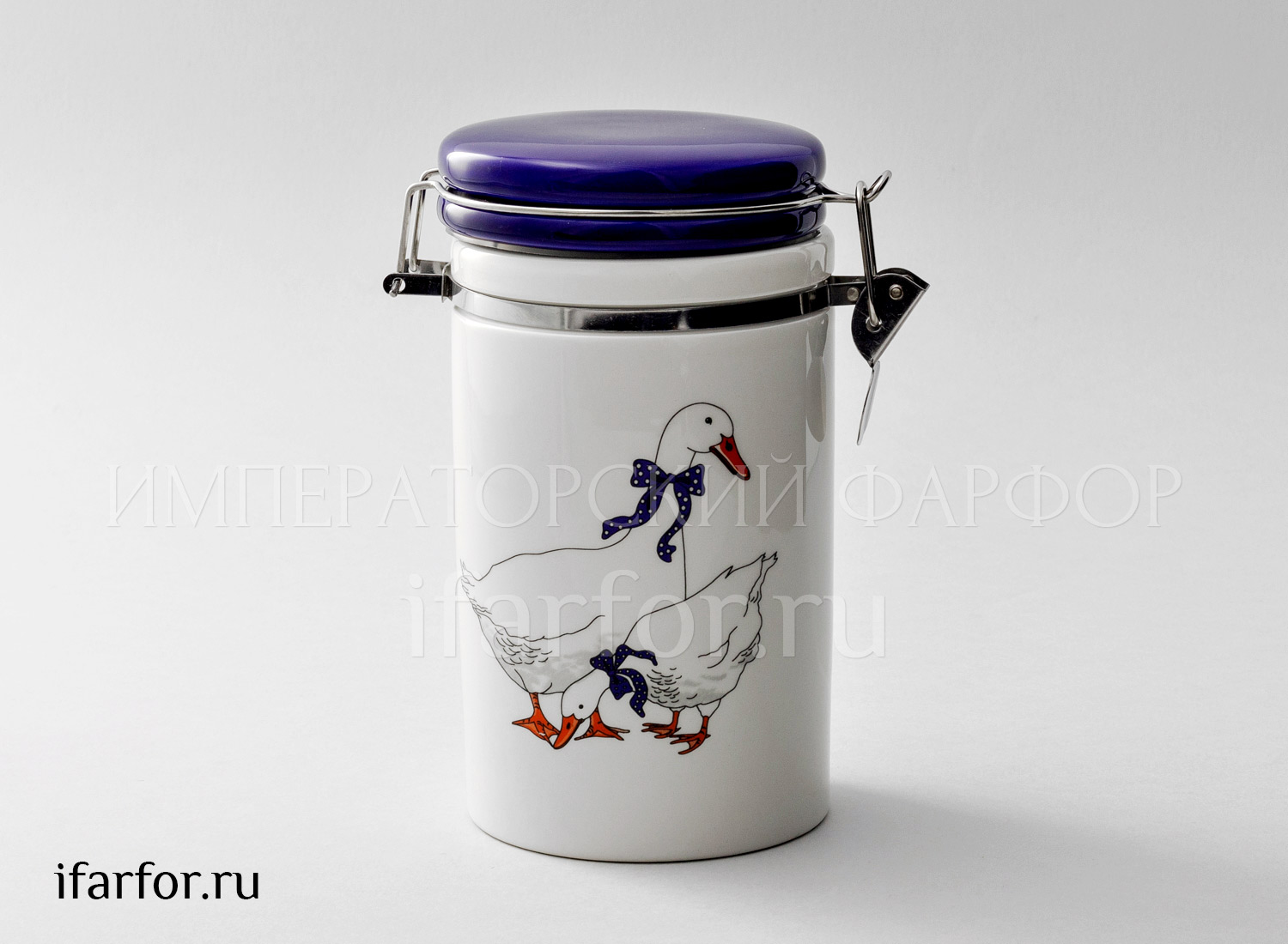 Банка для сыпучих продуктов «Гуси» Форма: Royal Classics. Керамика. 96 x 180 мм.