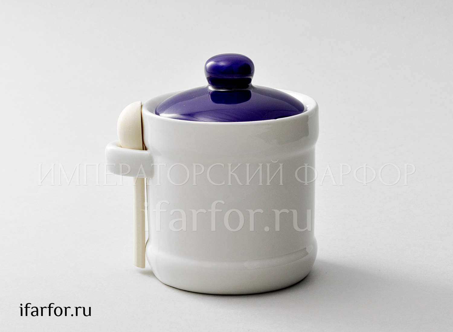 Банка для сыпучих продуктов с ложкой «Гуси» 1/2 Форма: Royal Classics. Керамика. 110 x 120 x 91 мм.