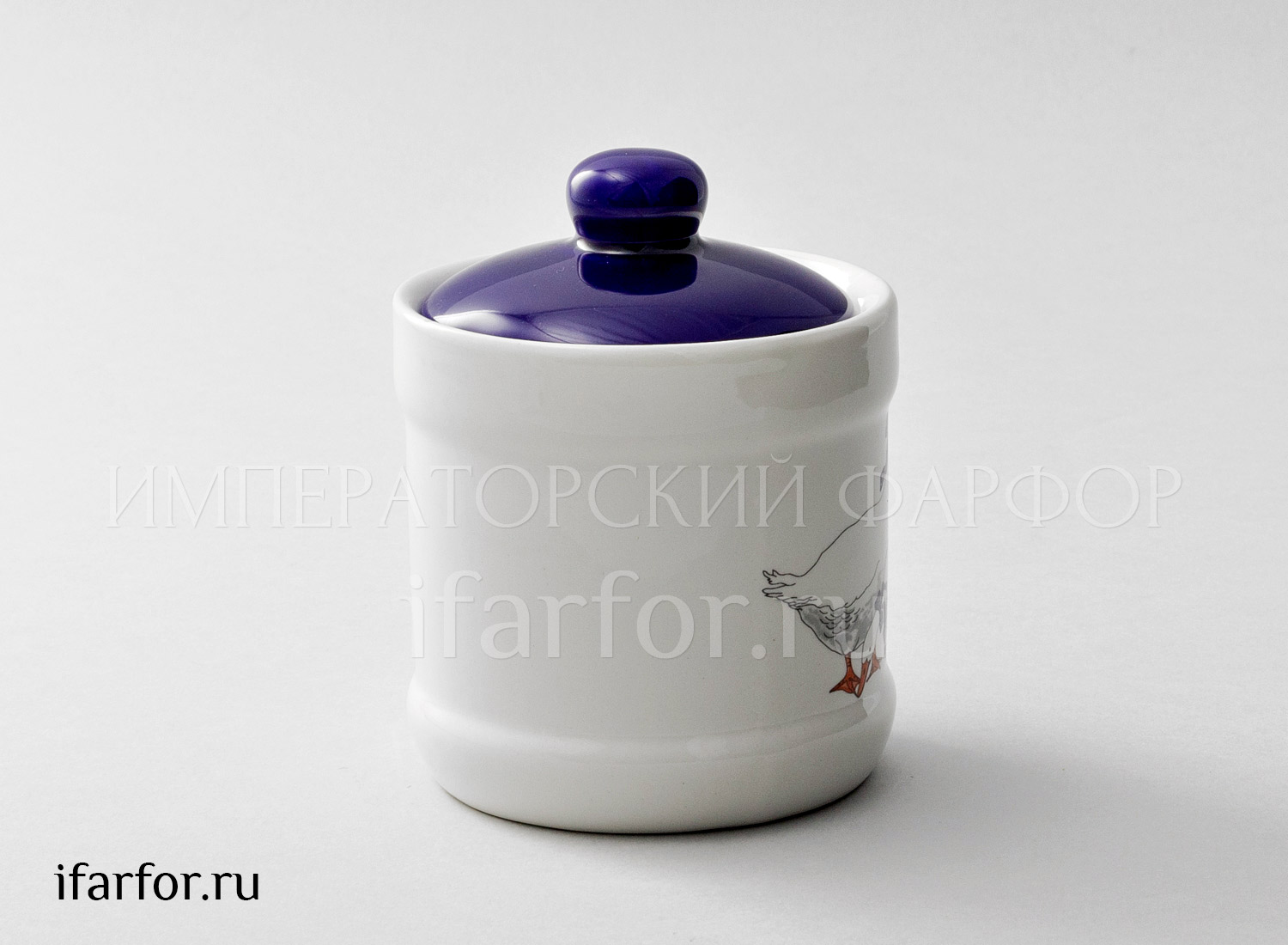 Банка для сыпучих продуктов с ложкой «Гуси» 1/2 Форма: Royal Classics. Керамика. 110 x 120 x 91 мм.