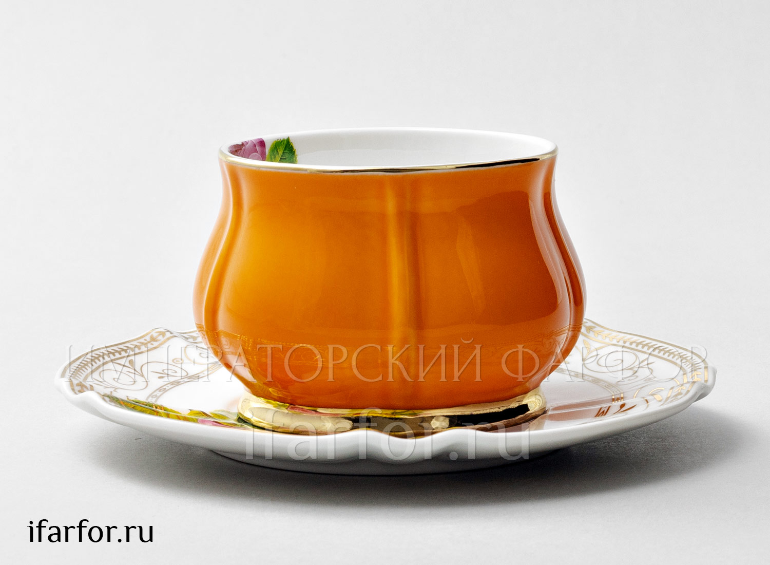 Чашка с блюдцем чайная 200мл Тюльпан Оранжевый Royal Classics 2 сорт