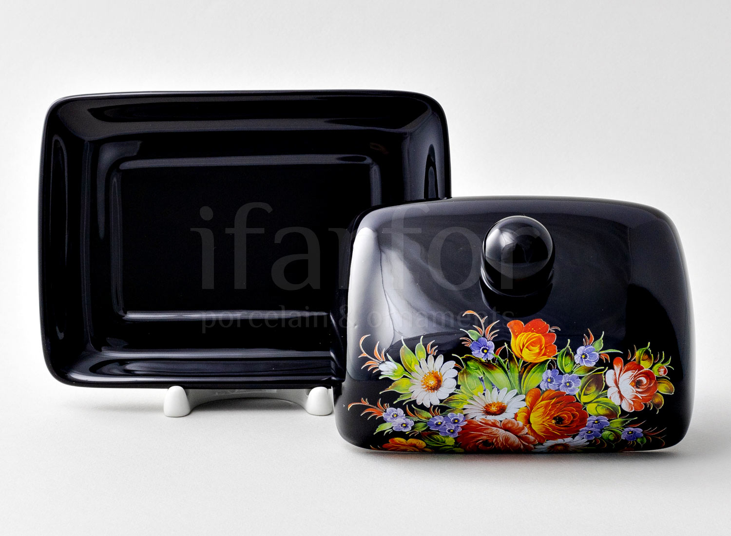 Масленка «Хохлома» Форма: Royal Classics. Керамика. 170 x 83 x 125 мм.