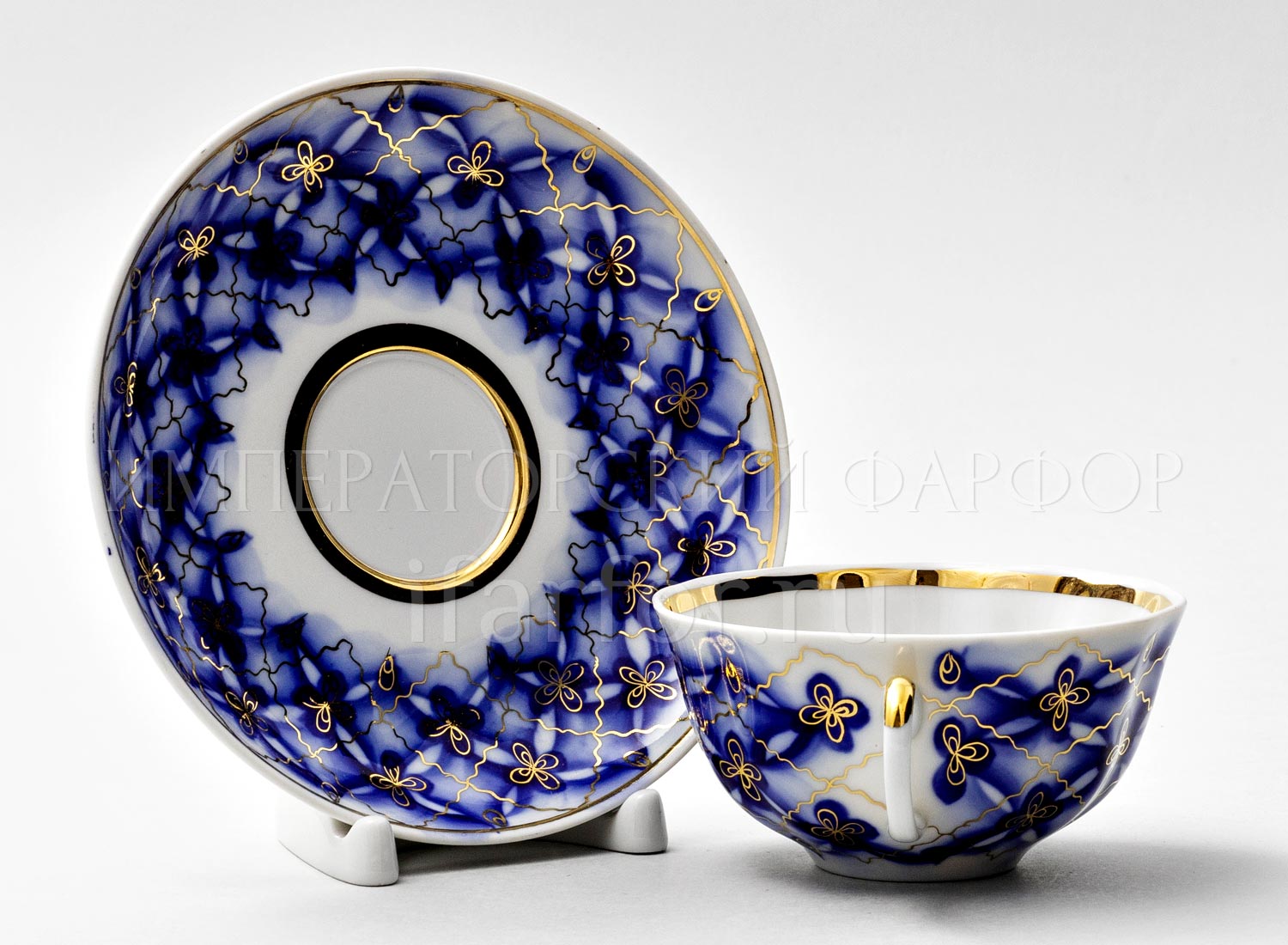 Чашка с блюдцем чайная «Сеточка» 1/2 Форма: Тюльпан. Твердый фарфор. 220 мл.