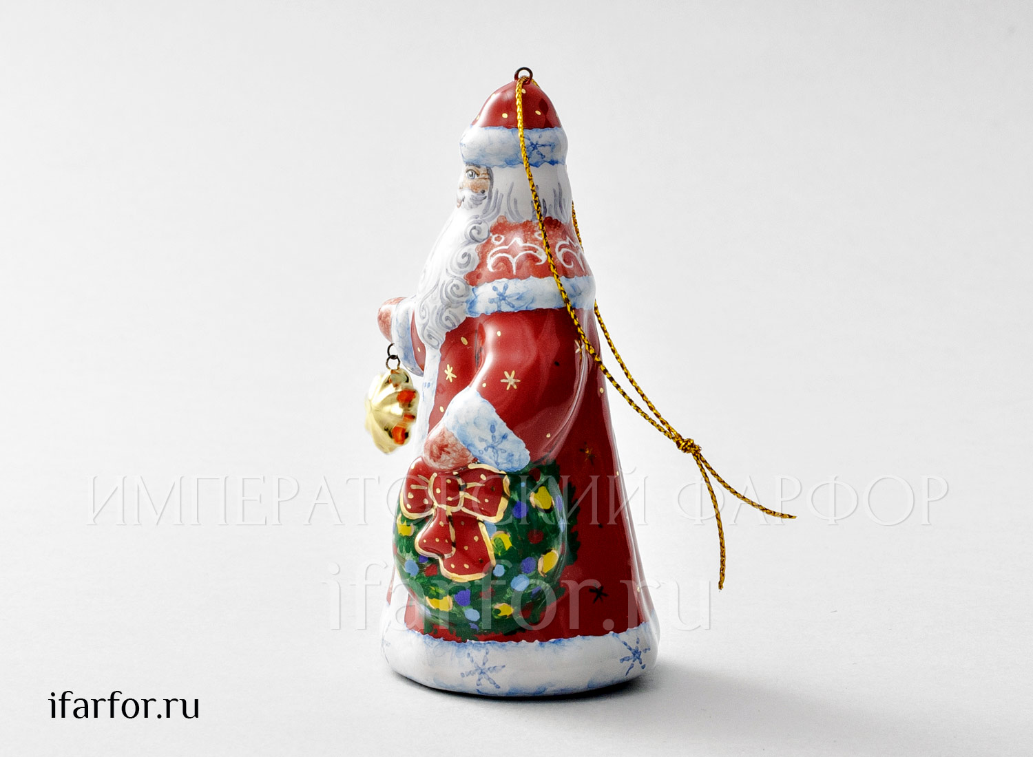 Елочная игрушка «Дед мороз с венком» Форма: Дед мороз с венком. Майолика. 110 мм.