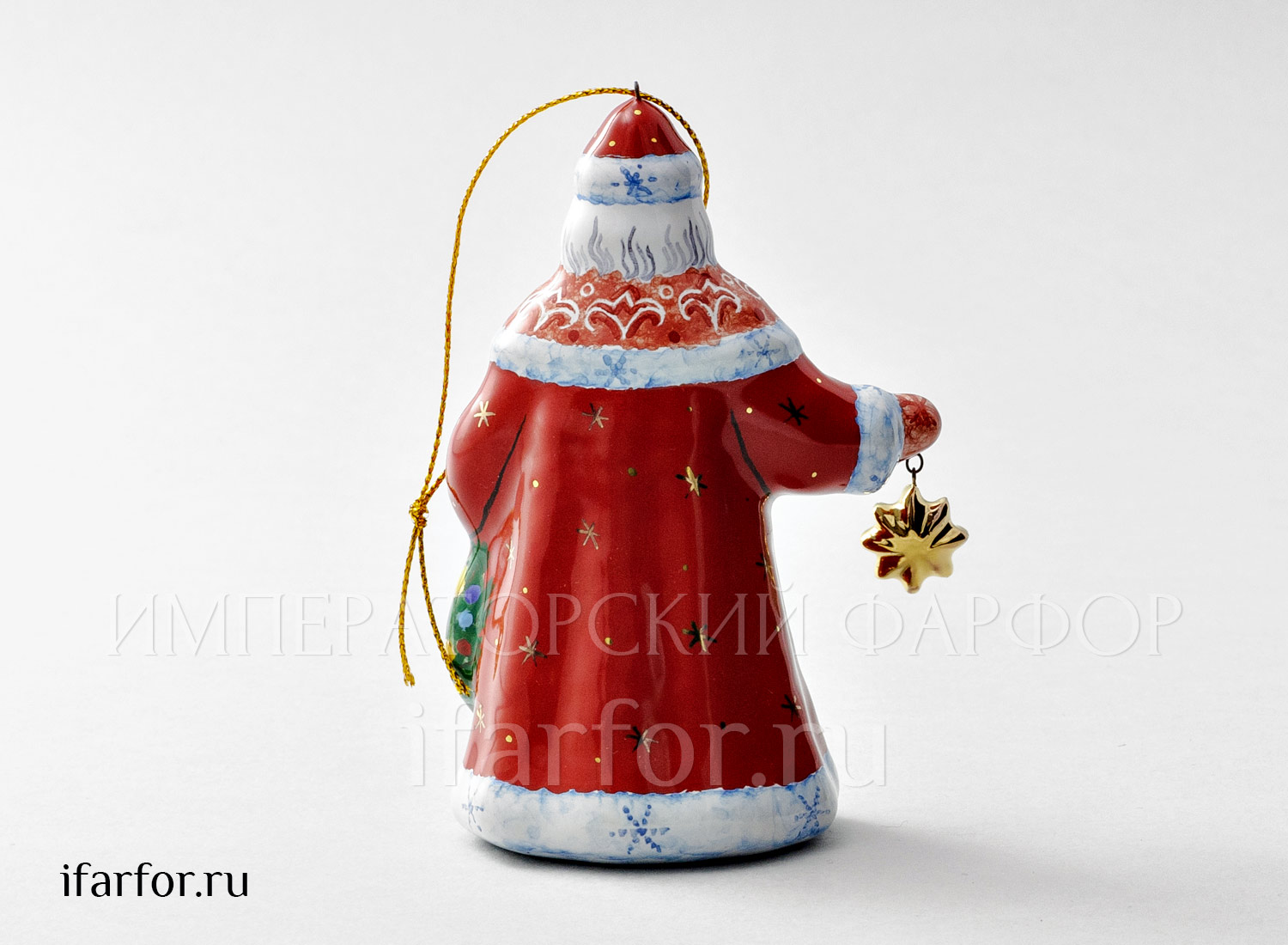 Елочная игрушка «Дед мороз с венком» Форма: Дед мороз с венком. Майолика. 110 мм.