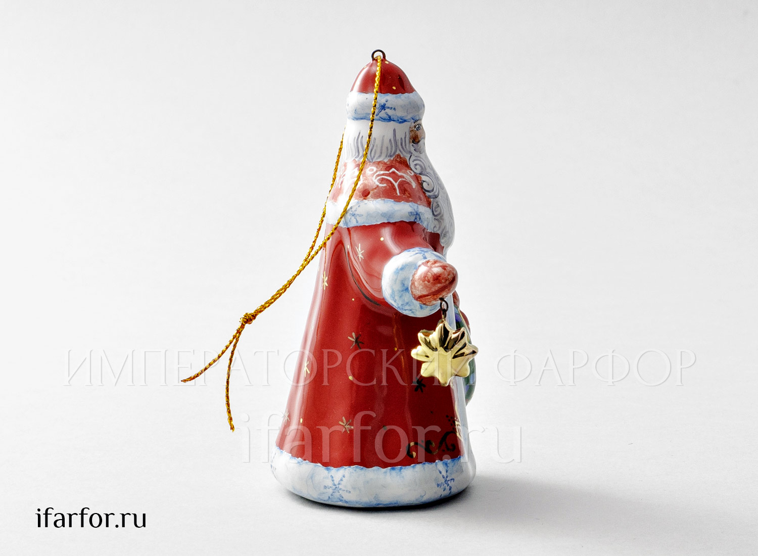 Елочная игрушка «Дед мороз с венком» Форма: Дед мороз с венком. Майолика. 110 мм.
