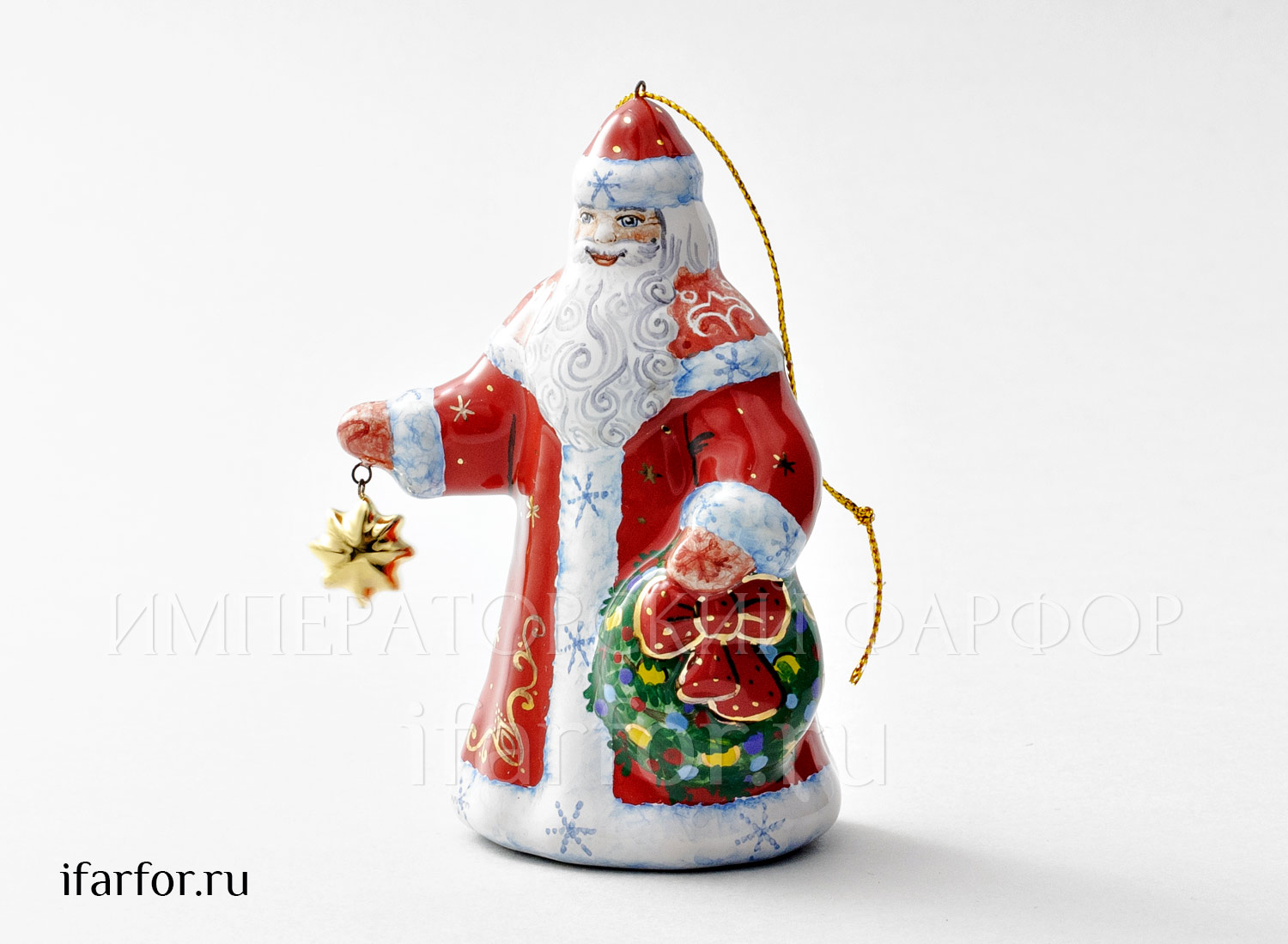 Елочная игрушка «Дед мороз с венком» Форма: Дед мороз с венком. Майолика. 110 мм.