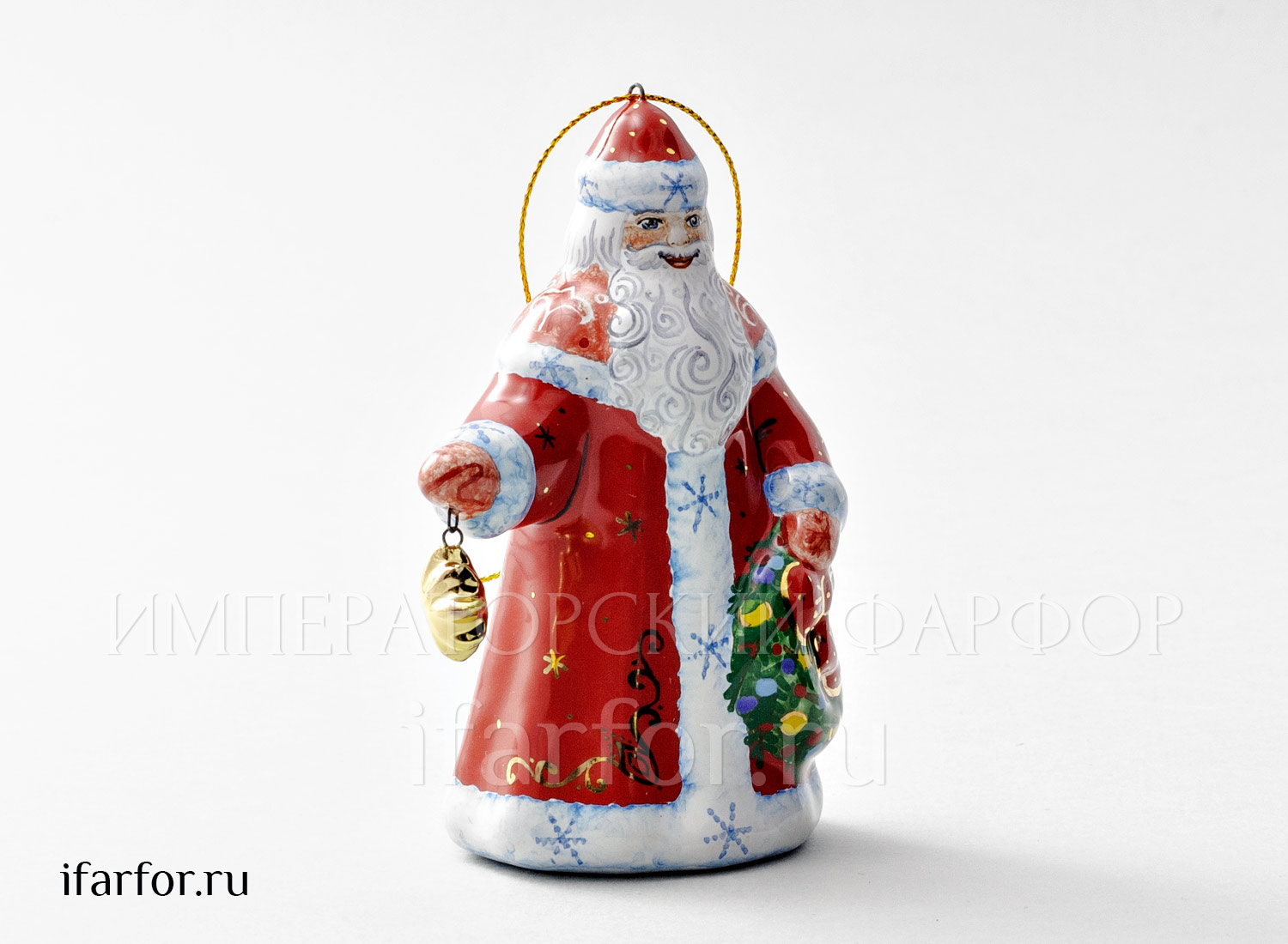 Елочная игрушка «Дед мороз с венком» Форма: Дед мороз с венком. Майолика. 110 мм.