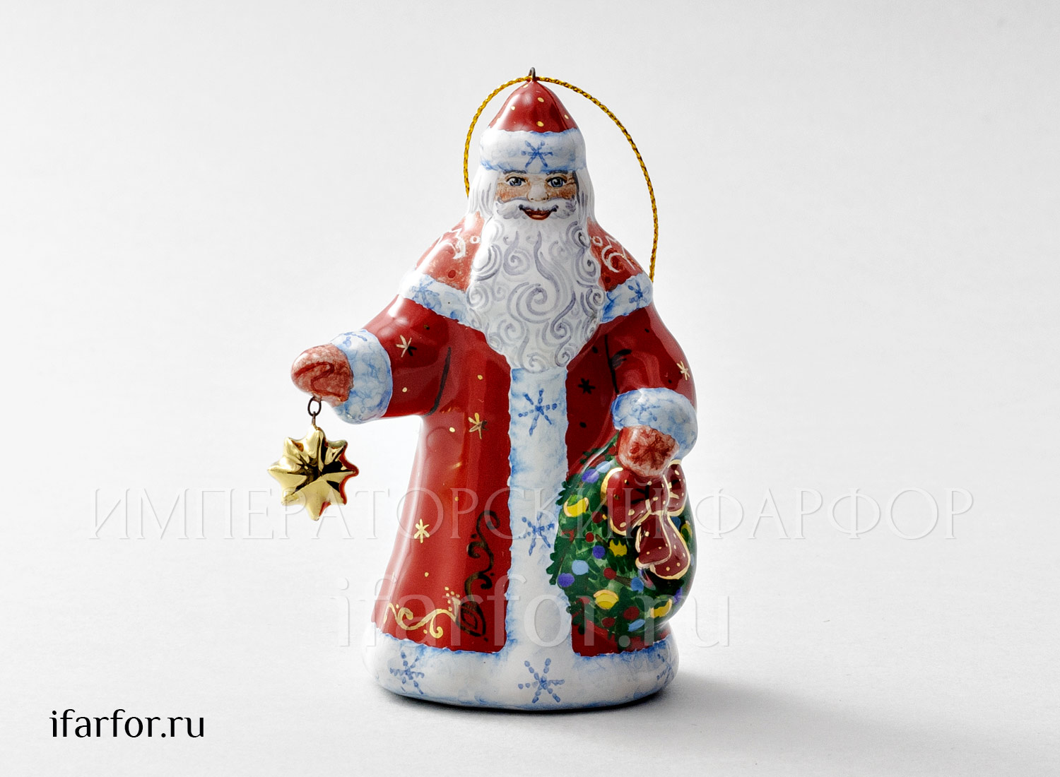 Елочная игрушка «Дед мороз с венком» Форма: Дед мороз с венком. Майолика. 110 мм.