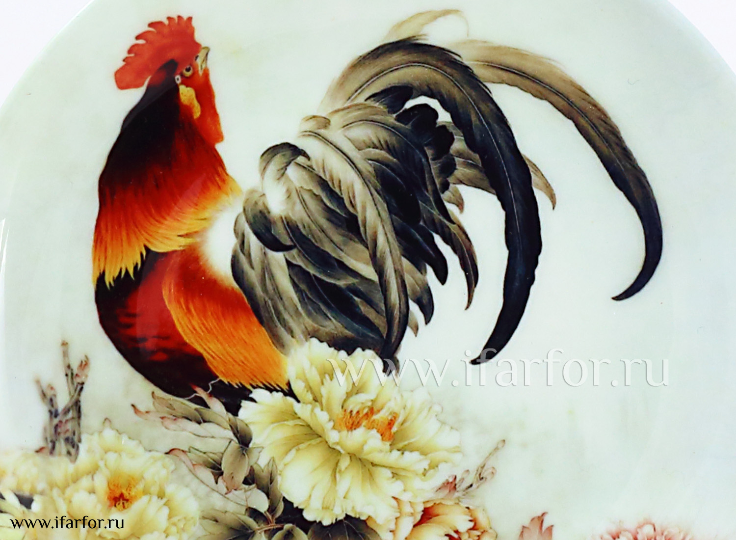 Декоративная тарелка «Петушок и пионы»