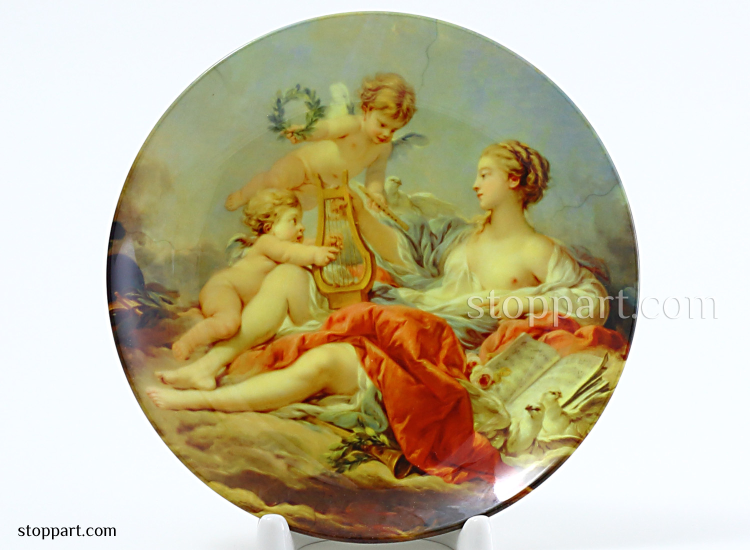 Декоративная тарелка «Амуры и нимфа. Аллегория музыки. Игра на арфе»