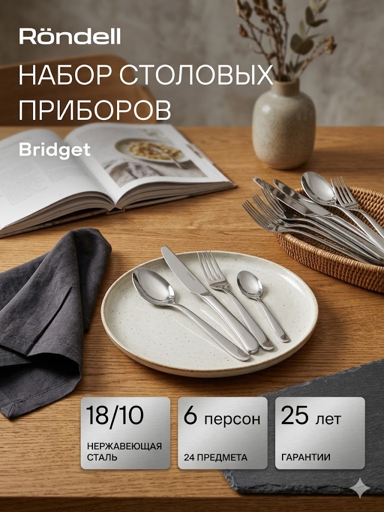 Набор столовых приборов Rondell Bridget, 24 предмета на 6 персон
