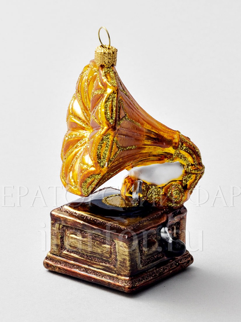 Елочная игрушка «Ретро Техника. Граммофон» Стекло. 50 x 100 мм.