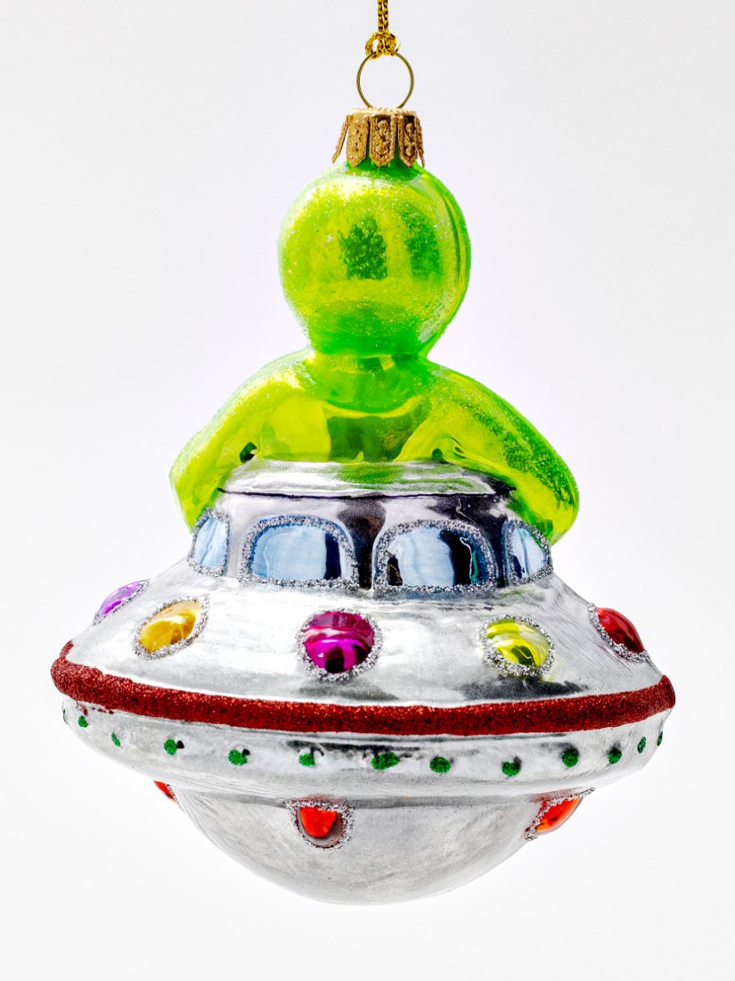 Елочная игрушка «Инопланетянин» Стекло. 95 x 125 мм.