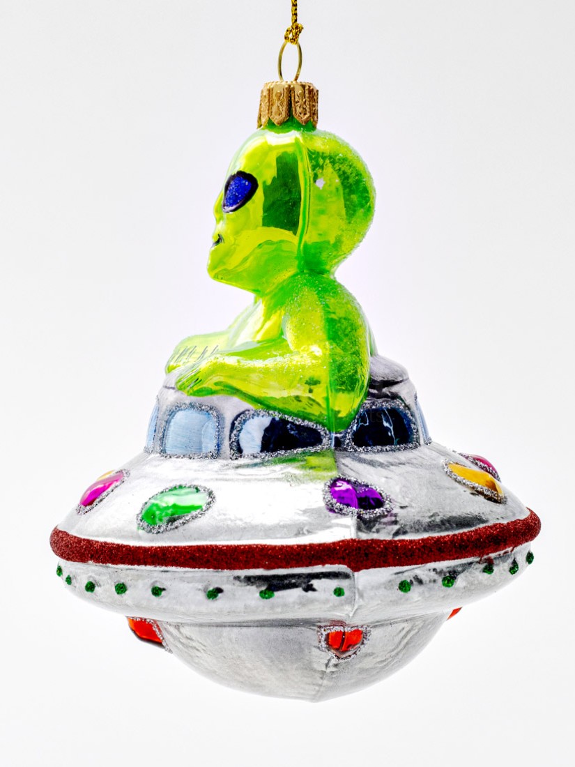 Елочная игрушка «Инопланетянин» Стекло. 95 x 125 мм.