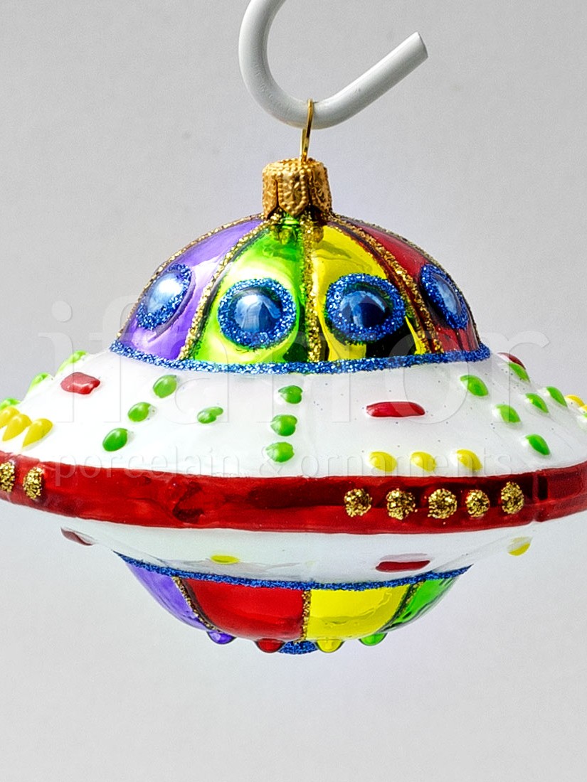 Елочная игрушка «НЛО» Стекло. 95 x 75 мм.