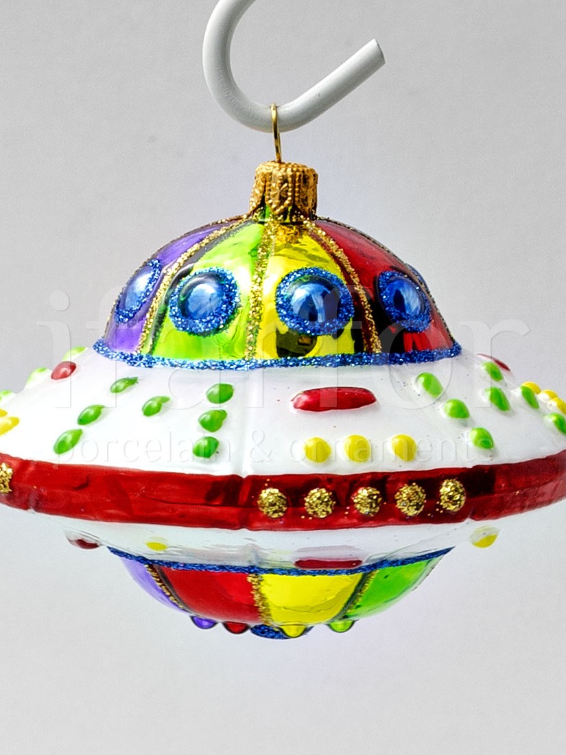 Елочная игрушка «НЛО» Стекло. 95 x 75 мм.