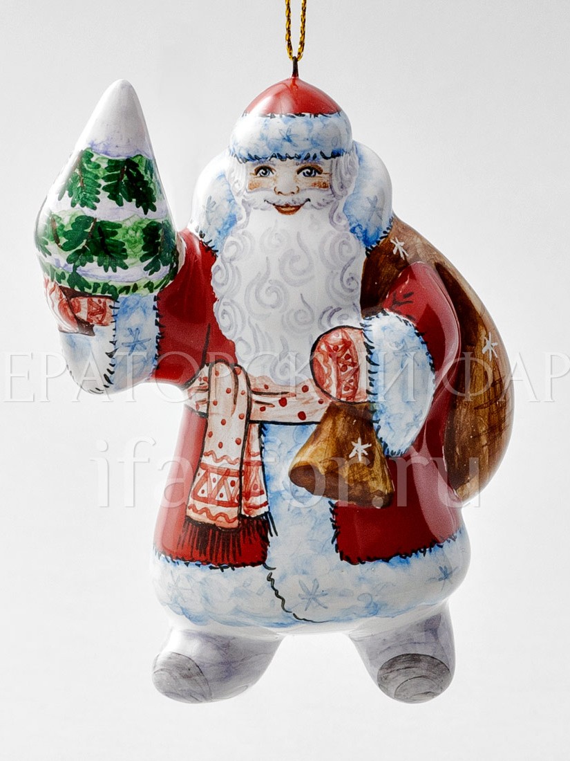 Елочная игрушка «Дед Мороз с елкой» Форма: Дед Мороз с елкой. Майолика. 43 x 85 x 103 мм.