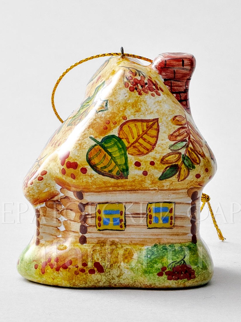 Елочная игрушка «Избушка» Форма: Избушка. Майолика. 55 x 65 мм.