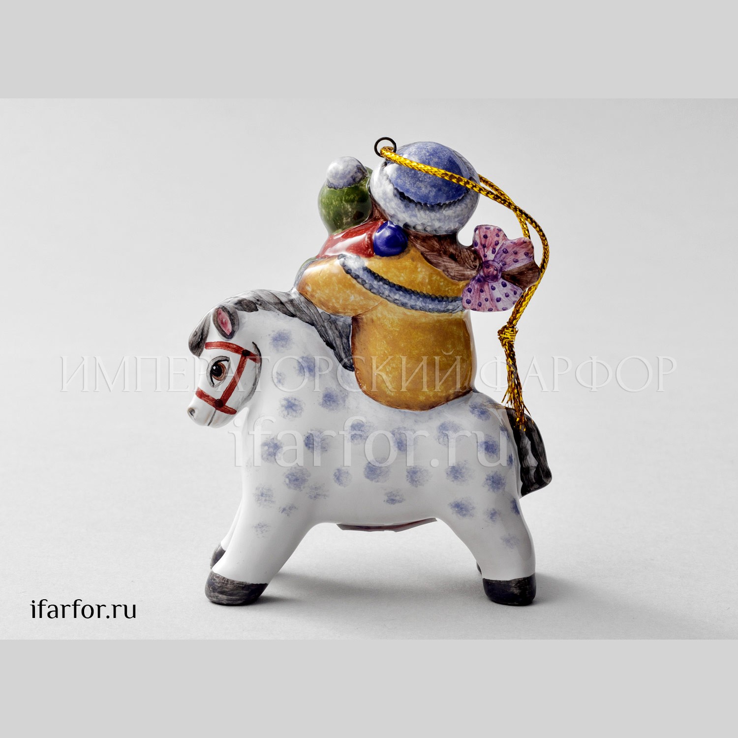 Елочная игрушка «Вдвоем на лошадке» Форма: Вдвоем на лошадке. Майолика. 80 x 100 мм.
