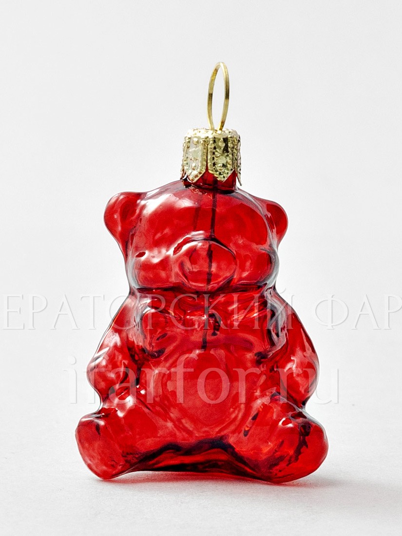 Елочная игрушка «Леденцовый мишка (красный)» Стекло. 52 мм.