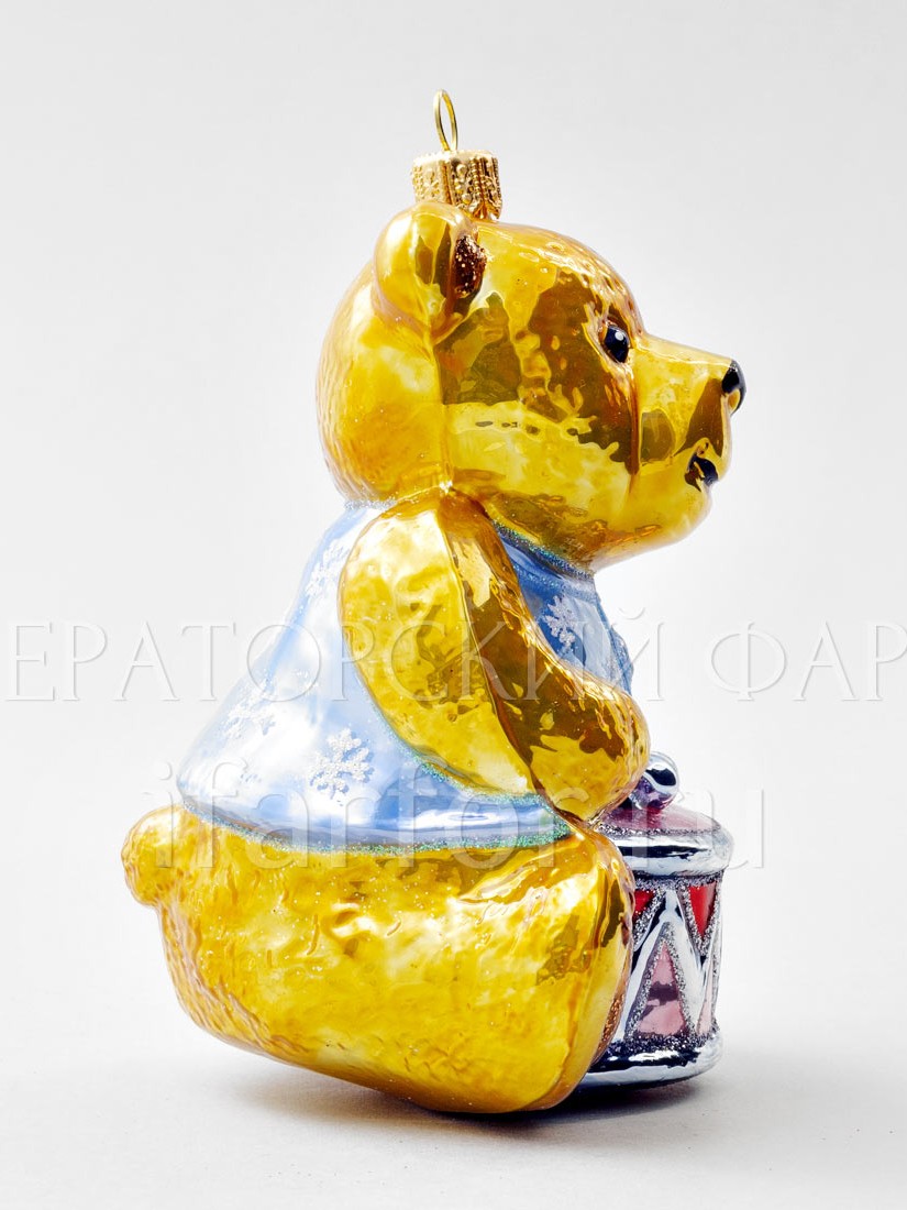 Елочная игрушка «Мишка Тедди. Мишка Тедди с барабаном» Стекло. 125 мм.