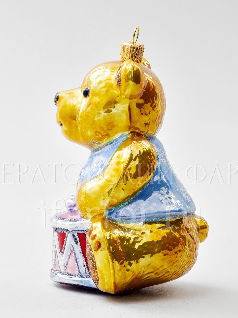 Елочная игрушка «Мишка Тедди. Мишка Тедди с барабаном» Стекло. 125 мм.