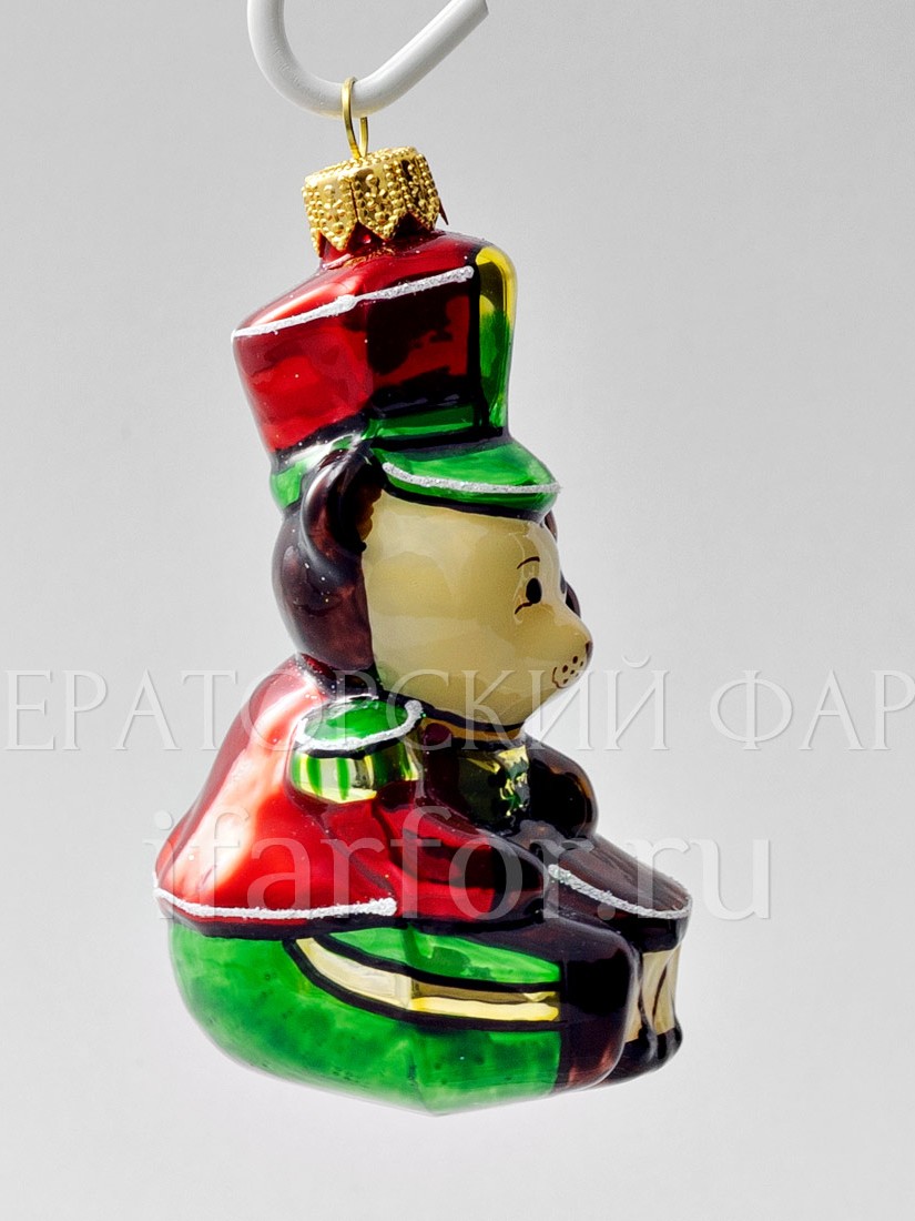 Елочная игрушка «Мишка-барабанщик» Стекло. 110 мм.