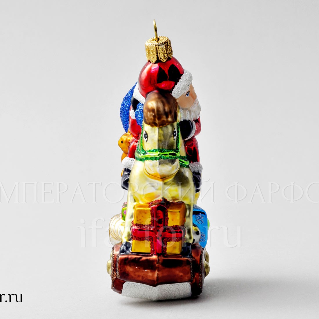 Елочная игрушка «Дед Мороз на лошадке» Стекло. 120 мм.