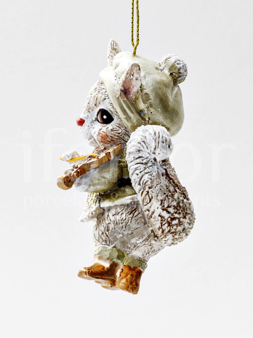 Елочная игрушка «Белочка со скрипкой» Смола. 60 x 95 мм.