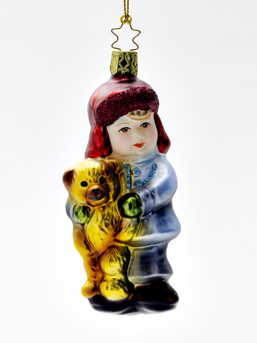 Елочная игрушка «Невинные сердца. Мальчик с мишкой» Стекло. 50 x 130 мм.