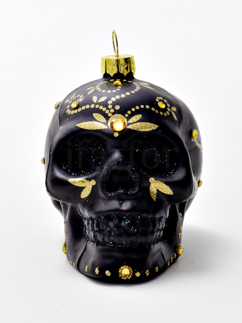 Елочная игрушка «Череп черный 1» Стекло. 85 x 85 x 90 мм.