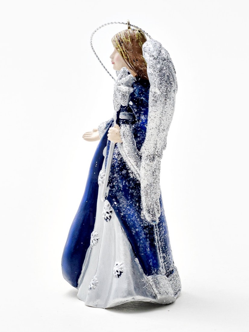 Елочная игрушка «Вечерний ангел с серебристыми крыльями 2» Пластик. 65 x 115 мм.