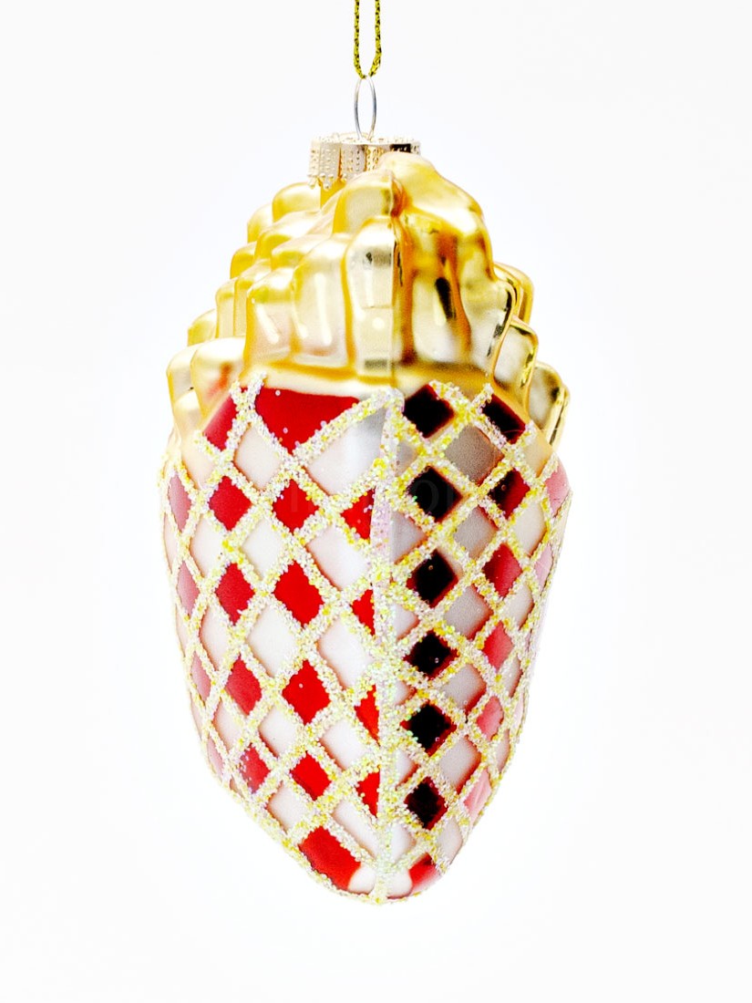 Елочная игрушка «Картошка фри» Стекло. 85 x 110 мм.